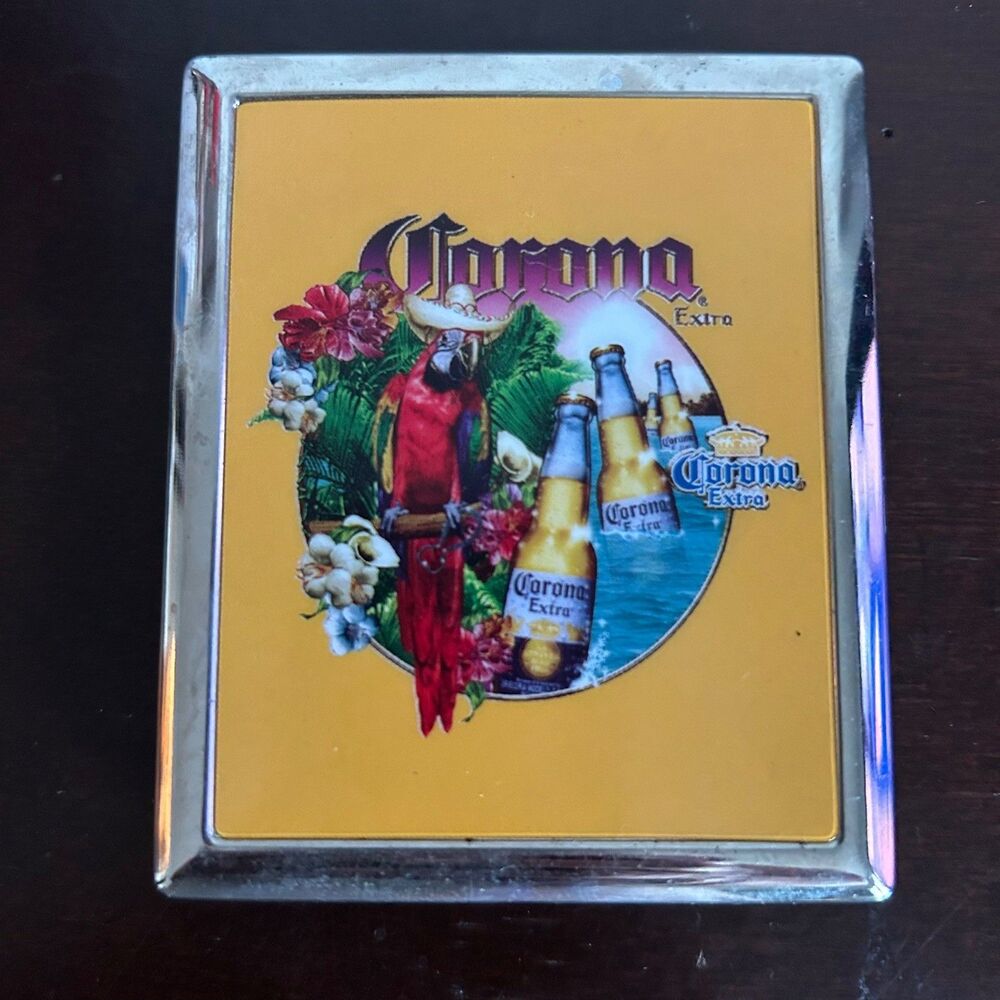 Corona Extra Beer Cigarette Case Metal Parrot Sombrero Tropical Promo Holder Wal